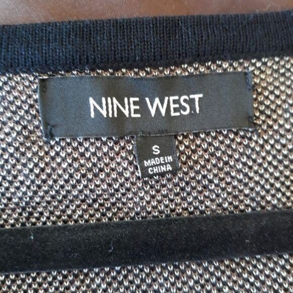 Nine West Knit Long Sleeve Scoop Neck Aline Sweater Dress Herringbone Rosette S - Picture 5 of 11